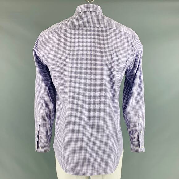 BUGATCHI UOMO Size L Purple White Houndstooth Cotton Long Sleeve Shirt - Picture 3 of 8